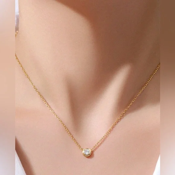 Gold Bezel Crystal Necklace & Bracelet Set | Stainless Steel | Adjustable Set - Picture 5 of 5